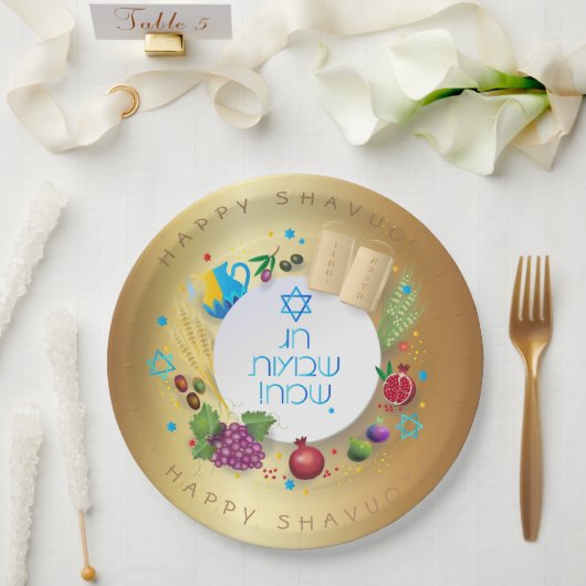 SHAVUOT Festival Jewish Holiday Decoration Gold Papieren Bordje (Huwelijk)