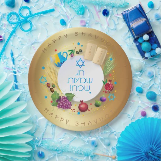 SHAVUOT Festival Jewish Holiday Decoration Gold Papieren Bordje (Feest)
