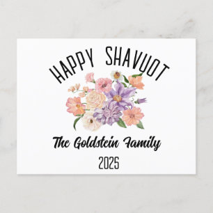 Shavuot roze paarse bloemige naam Holiday Briefkaa Feestdagenkaart