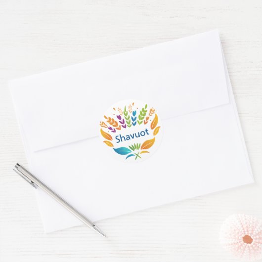Shavuot - Shavuot Symbool met Kleurrijke Tarwe Ronde Sticker (Envelop)