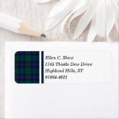 Shaw Clan Green en Royal Blue Schotse Tartan Etiket (Insitu)