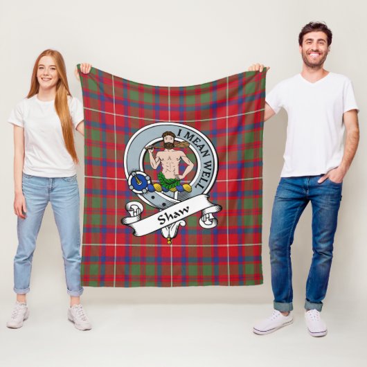 Shaw Van Sauchie Rode Moderne Clan Badge Tartan Sc Fleece Deken (In situ)
