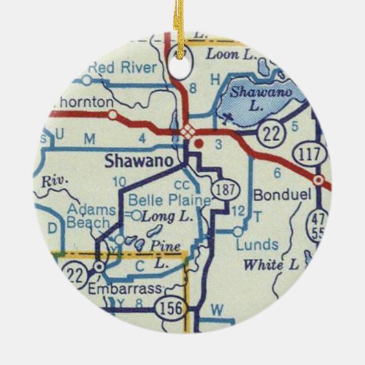 Shawano WI Map Keramisch Ornament (Achterkant)