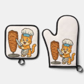 Shawarma Cat Chef Sticker Ovenwant & Pannenlap Set (Voorkant)