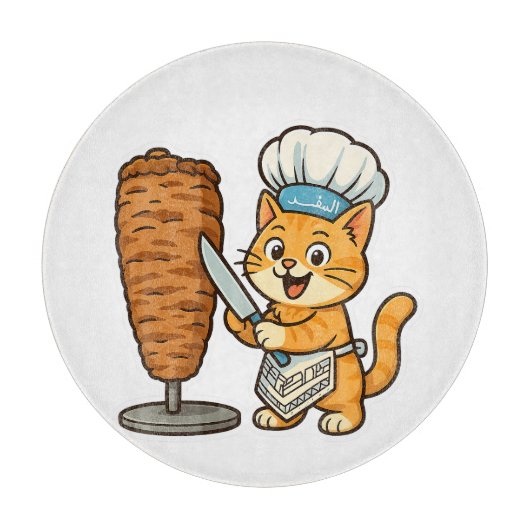 Shawarma Cat Chef Sticker Snijplank (Voorkant)