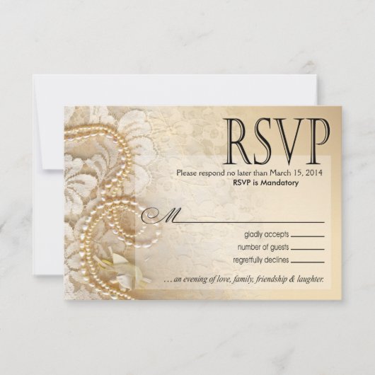 Shayla Pearls en Lace RSVP-1 | eggshell RSVP Kaartje (Voorkant)