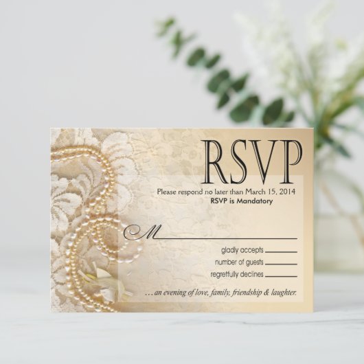 Shayla Pearls en Lace RSVP-1 | eggshell RSVP Kaartje (Staand voorkant)