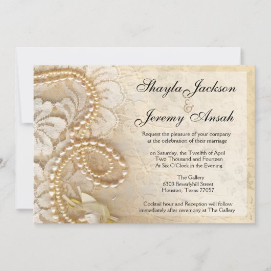 Shayla Pearls en Lace Wedding | eggshell Kaart (Voorkant)