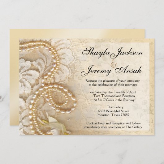 Shayla Pearls en Lace Wedding | eggshell Kaart (Voorkant / Achterkant)