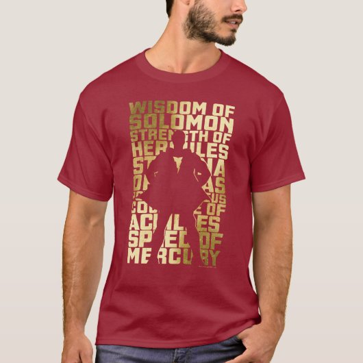 SHAZAM! | Abilities Golden Typography Graphic T-shirt (Voorkant)