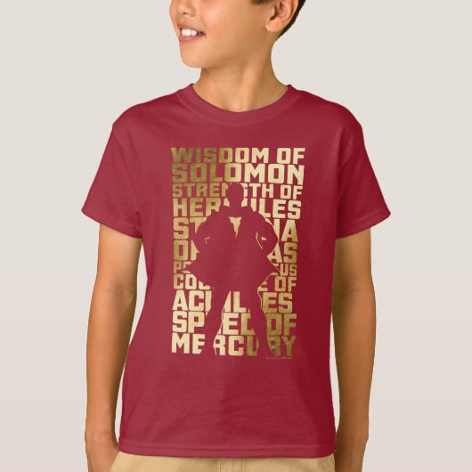 SHAZAM! | Abilities Golden Typography Graphic T-shirt (Voorkant)