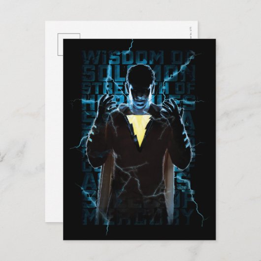 SHAZAM! | Shazam & Abilities Lightning Typografie Briefkaart (Voorkant / Achterkant)