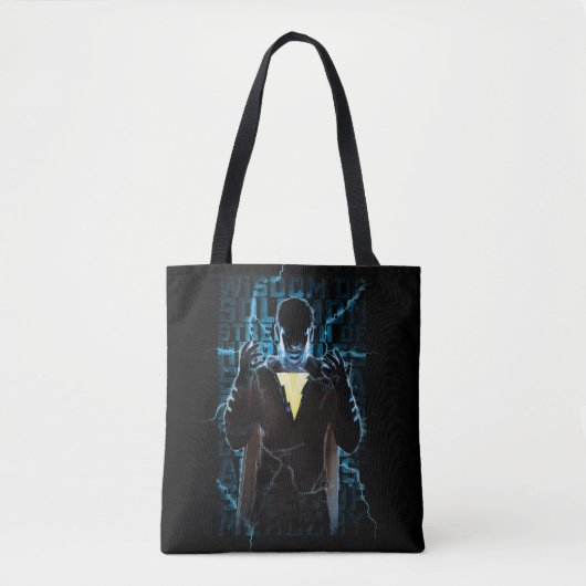 SHAZAM! | Shazam & Abilities Lightning Typografie Tote Bag (Voorkant)