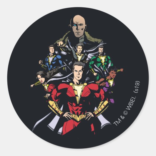SHAZAM! | Shazam Family Vs. Dr. Sivana Ronde Sticker (Voorkant)