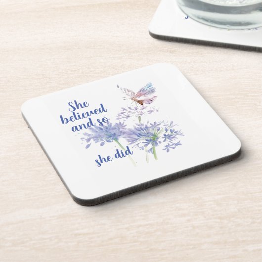 "She believed and so Motivational Quote Butterfly Bier Onderzetter (Linkerzijde)