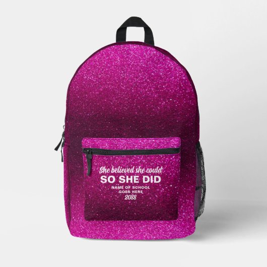 She Believed She Could Hot Pink Glitter Sparkles Bedrukte Rugzak (Voorkant)
