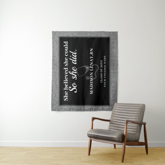 She Believed She Could Nurse Silver Glitter Name Wandkleed (In situ)