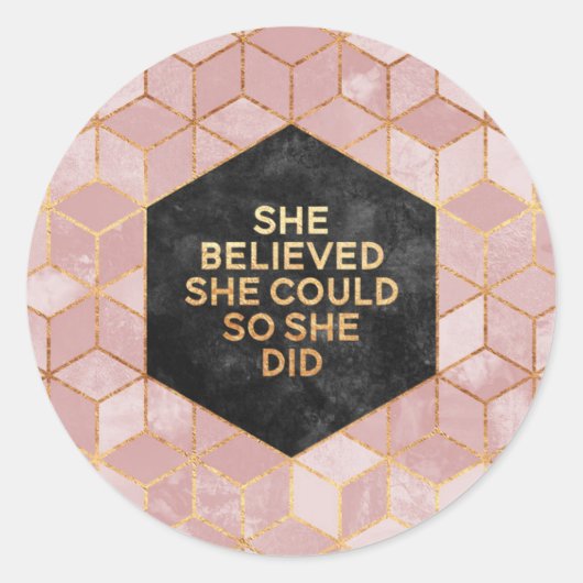 She Believed She Could So She Did Ronde Sticker (Voorkant)