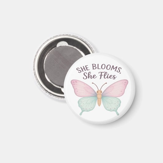 She Blooms, She Flies – Inspirational Butterfly  Magneet (Voorkant / Achterkant)