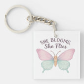 She Blooms, She Flies – Inspirational Butterfly  Sleutelhanger (voorkant)