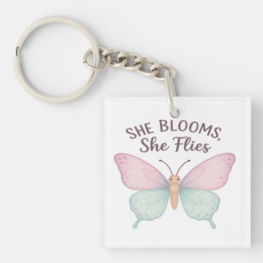 She Blooms, She Flies – Inspirational Butterfly  Sleutelhanger (voorkant)
