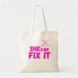 She Can Fix It | Bold DIY Feminist Tote Bag Design