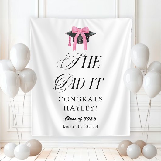 She Did It Coquette Girly Graduation Party Wandkleed