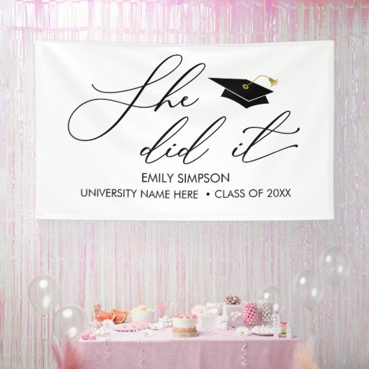 She did it GRAD banner backdrop graduation (Feest)