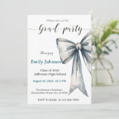 She did it Graduation invitation Photo Blue Bow  Kaart (Staand voorkant)