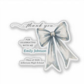 She did it Graduation invitation Photo Blue Bow  Sticker (Voorkant)