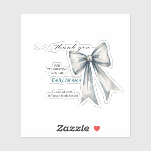 She did it Graduation invitation Photo Blue Bow  Sticker (Vel)