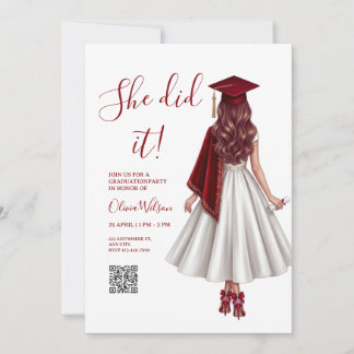 She Did It | Maroon Elegant Girl Graduation  Party Kaart