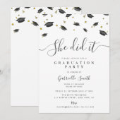 SHE DID IT! Modern Graduation Party Kaart (Voorkant / Achterkant)