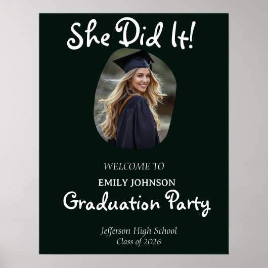 She Did It! Modern Photo Graduation Party  Poster (Voorkant)
