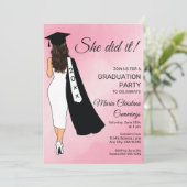She Did It Pink Graduation Invitation Kaart (Staand voorkant)