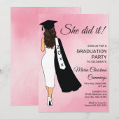 She Did It Pink Graduation Invitation Kaart (Voorkant / Achterkant)
