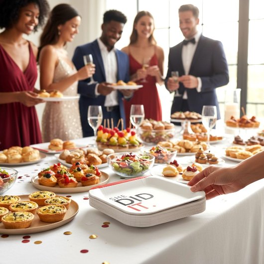 She Did It Red minimal Graduation Paper Plate Papieren Bordje