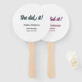 She did it simple black classy modern graduation handwaaier (Voorkant en achterkant)