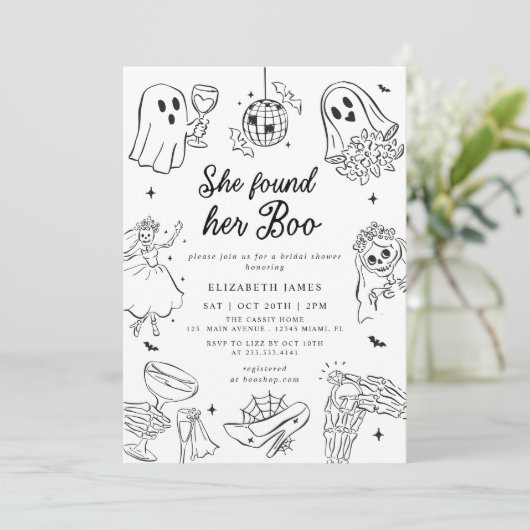 She Found Her Boo Ghost Floral Bridal Shower Kaart (Staand voorkant)