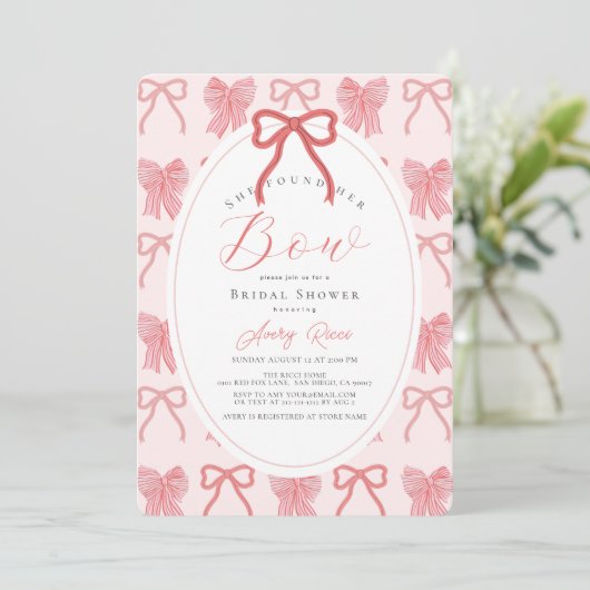 She found her Bow Pink Ribbon Bridal Shower Kaart (Staand voorkant)