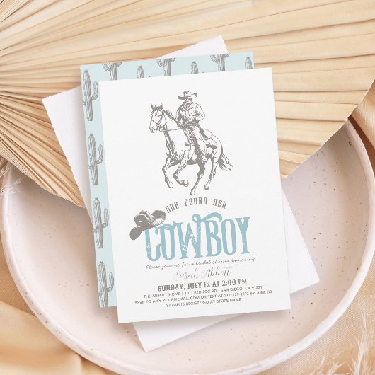 She Found Her Cowboy Pale Blue Bridal Shower Kaart