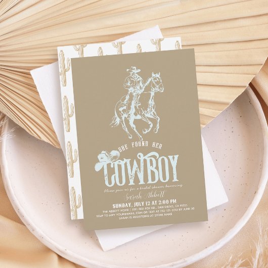She Found Her Cowboy Sand Beige Bridal Shower Kaart