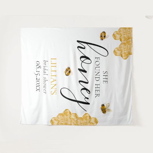She Found Her Honey Bee Bridal Shower Backdrop  Wandkleed (Voorkant (horizontaal))