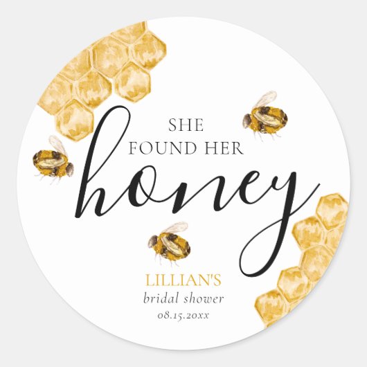 She Found Her Honey Bee Bridal Shower Favor Ronde Sticker (Voorkant)