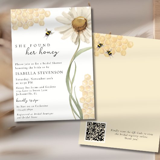 She Found Her Honey Bee Bridal Shower QR Code Kaart
