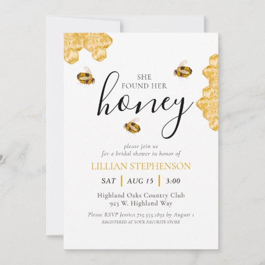 She Found Her Honey Bee Themed Bridal Shower Kaart (Voorkant)