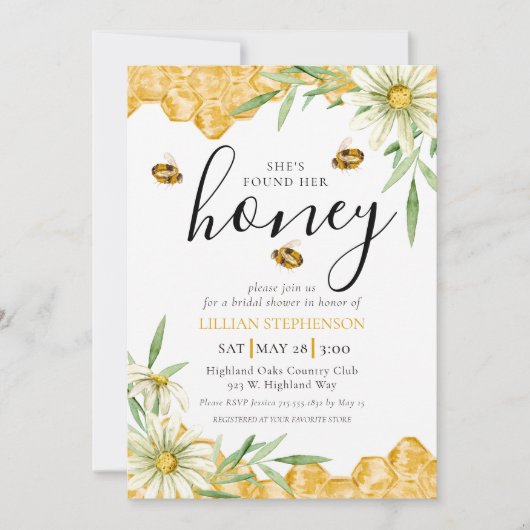 She Found Her Honey Bee Themed Daisy Bridal Shower Kaart (Voorkant)