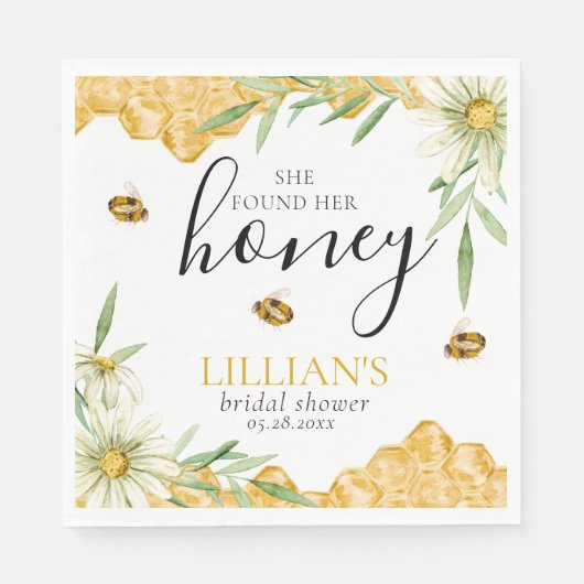 She Found Her Honey Bridal Shower Floral Bee  Servet (Voorkant)