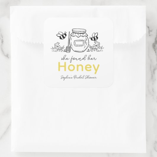 She found her Honey Hand-drawn Bridal Shower Vierkante Sticker (Tas)