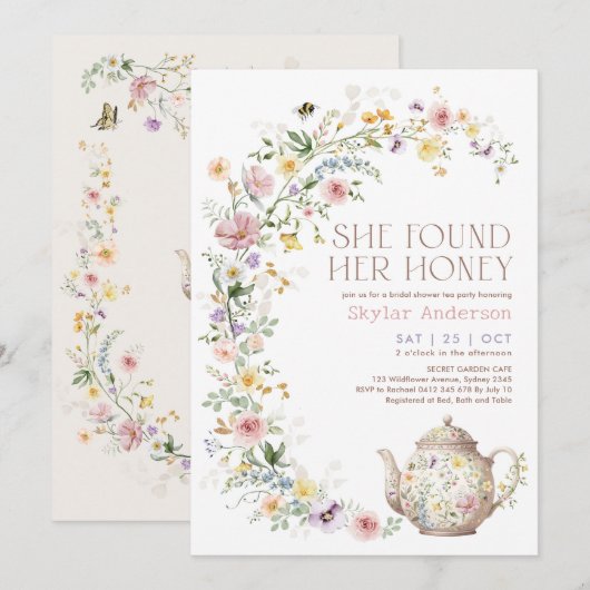 She Found Her Honey Wildflower Bridal Shower Tea Kaart (Voorkant / Achterkant)